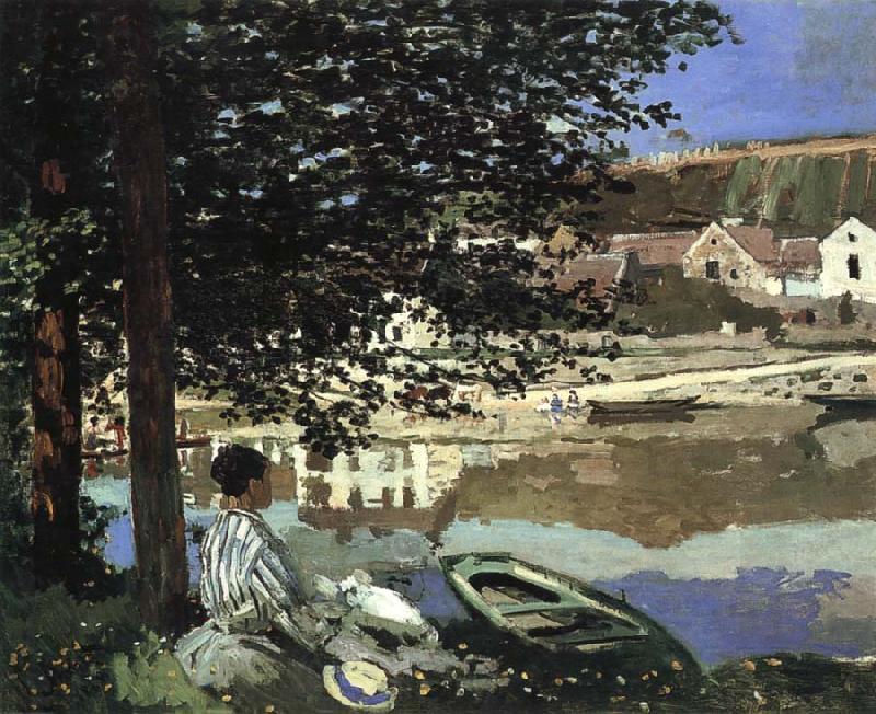 Claude Monet River Scene at Bennecourt Germany oil painting art